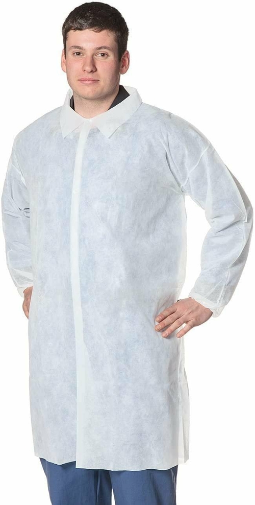 Pack of 10 White Lab Coats. Unisex XL Size Disposable Polypropylene