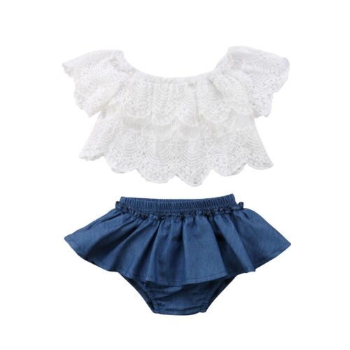 Toddler Baby Girls Lace T-Shirts Tops+Shorts