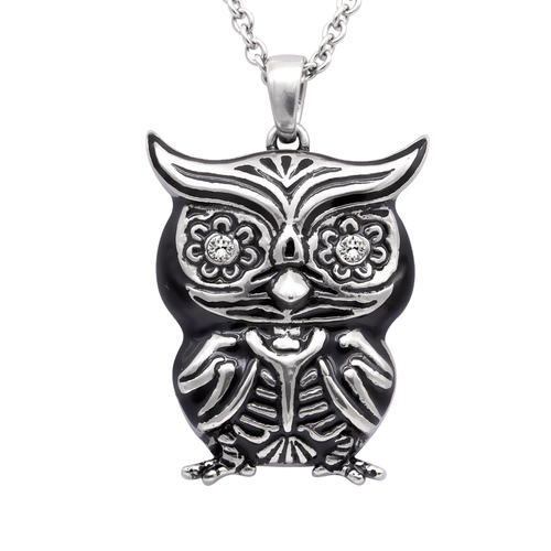 Owl Necklace "Crystal Eyes", Bird Pendant Adorned with crystal