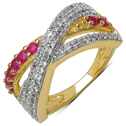 14K Yellow Gold Plated 0.70 Carat Genuine Ruby & White Topaz .925