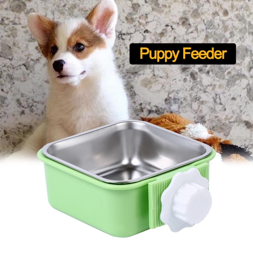 Dog Cat Cage Hanging Feeding Bowl Stainless Steel