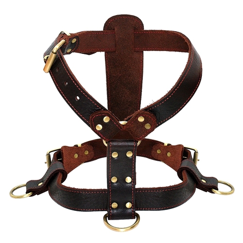 Genuine Leather Dog Harness Brown Walking Training