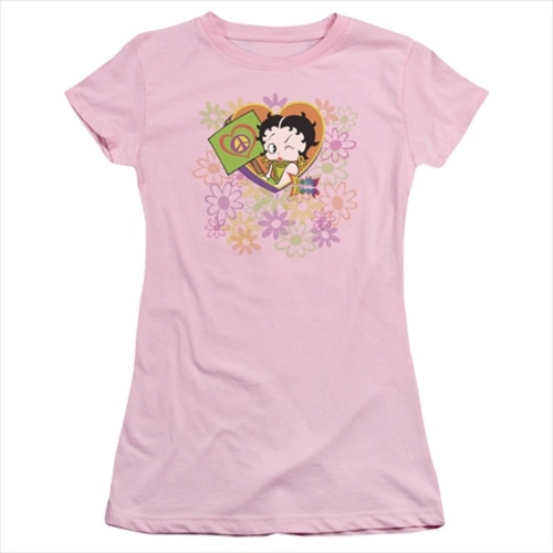 Boop-Peace Love And Boop - Short Sleeve Junior Sheer Tee - Pink, S