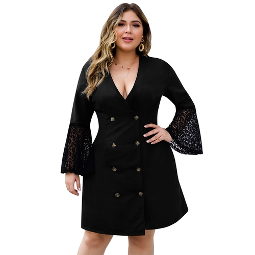  2019 Autumn Plus Size Women Suit Dress Lace