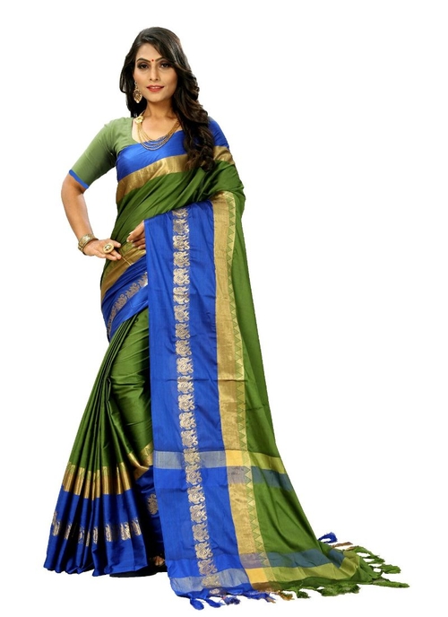 Generic Women's Cottton Silk Saree (Green, 5-6