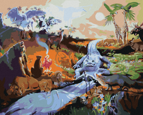 Zuty - Paint by Numbers - ANIMALS AT THE WATERING HOLE (D. RUSTY