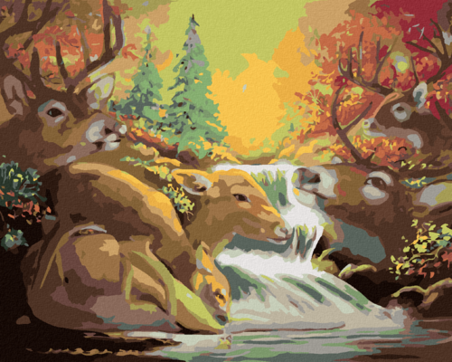 Zuty - Paint by Numbers - DEER AND WATERFALL (D. RUSTY RUST), 40x50 cm