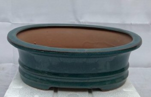 Blue / Green Ceramic Bonsai Pot - Oval10.25" x 8.5" x 3.5"