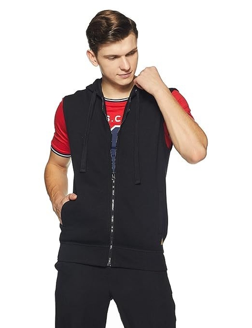 Men's Cotton Hooded Neck Regular Fit Tshirt (Size-L) (Color-BLACK)