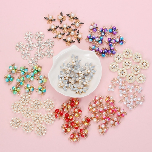 10pcs/set Bee/Flower Rhinestones Buttons Pearl