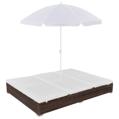 Outdoor Lounge Bed with Umbrella Poly Rattan Gray
