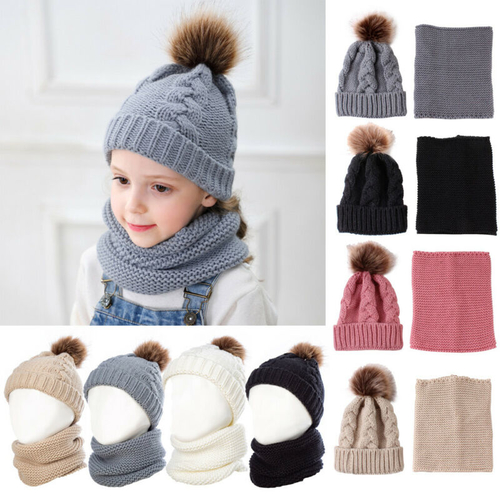 2pcs Toddler Baby Girls Hat Solid Winter Raccoon