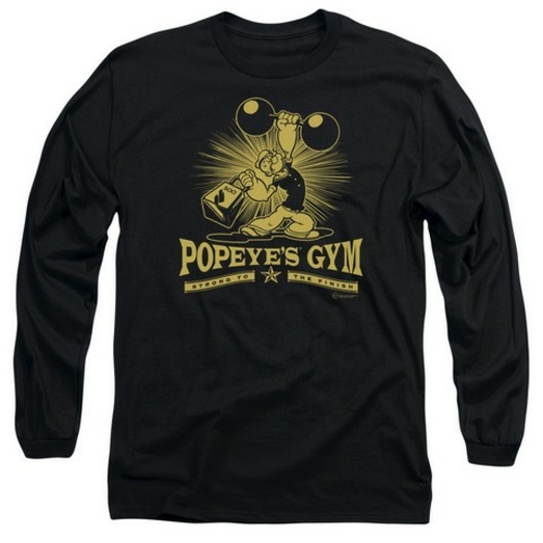 Trevco Popeye-Popeyes Gym Long Sleeve Adult 18-1 Tee, Black - 2X