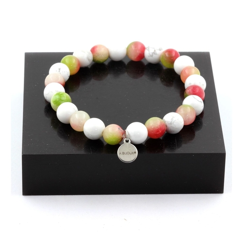 Watermelon Tourmaline + Howlite Bracelet 8 mm Beads.