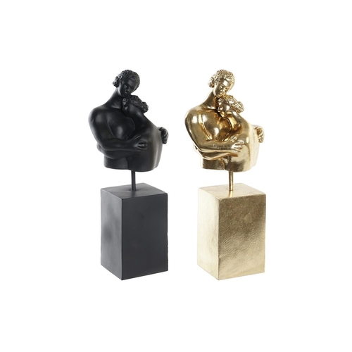 Decorative Figure DKD Home Decor Pair Black Golden 15,5 x 13,5 x 37,5