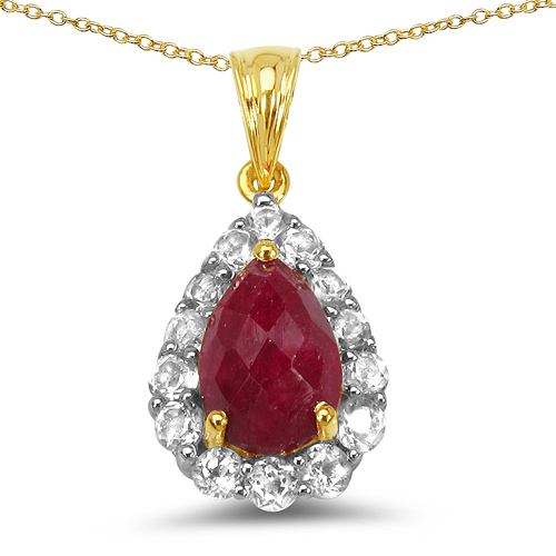 14K Yellow Gold Plated 5.40 Carat Genuine Ruby & White Topaz .925