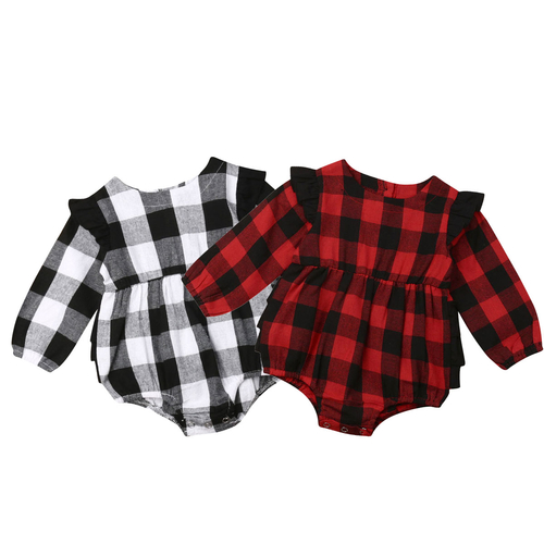 Xmas Toddler Baby Girl Boys Plaid Bodysuits