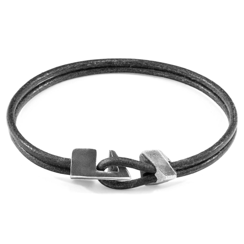 Shadow Grey Brixham Silver & Leather Bracelet