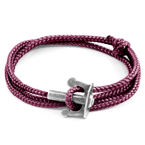 Aubergine Purple Union Anchor Silver and Rope Bracelet