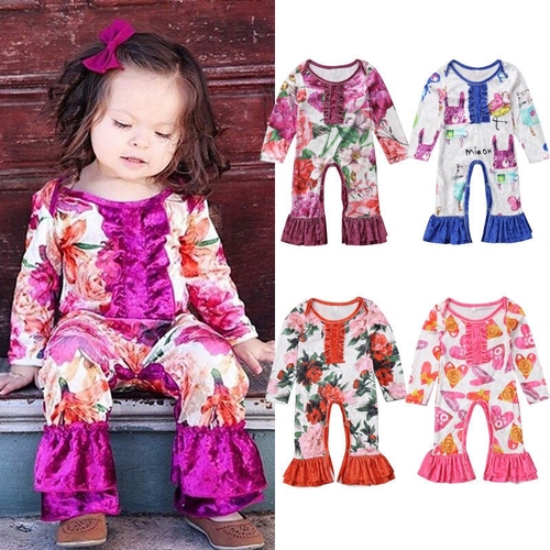 Cute Newborn Kids Baby Girls Floral Romper Long