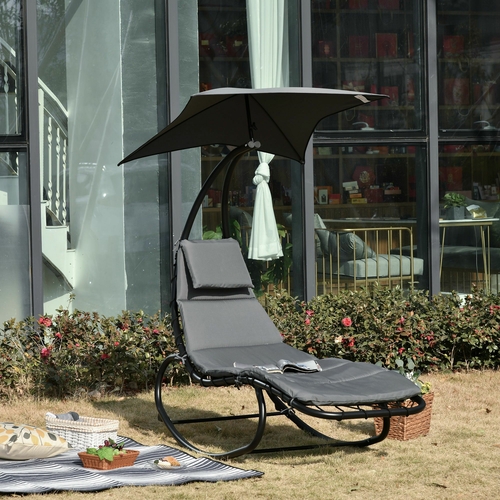 Outsunny Patio Rocking Chaise Lounge Rocking Bed with Canopy Cushion