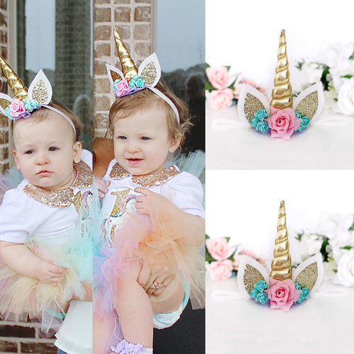 Magical Gold Unicorn Horn Head Party Kid Headband