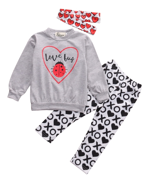 3Pcs Grey XO Ladybug Baby Girls Kids Toddler