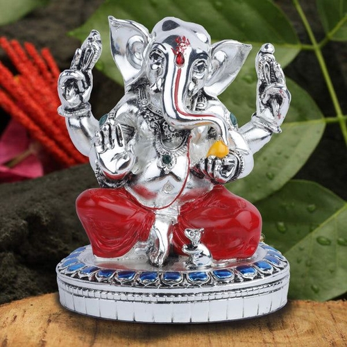 Silver Ganesha modak Sitting posture  (SIZE) FREE (COLOR) MULTICOLOR