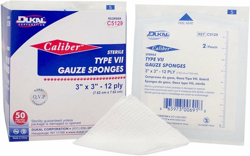 Dukal Type VII Gauze Sponges 3" x 3". Case of 2400 12-ply Gauze