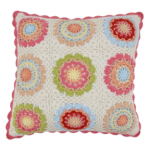 SARO 1803.M16SP 16 in. Square Poly Filled Throw Pillow with Crochet De