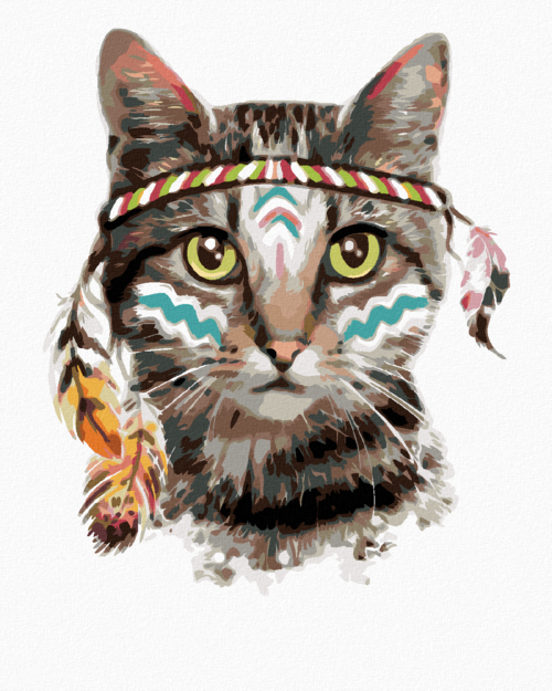 Paint by Numbers - A CAT WITH AN INDIAN HEADDRESS