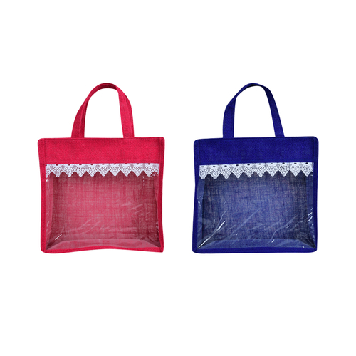 Pink and Blue bag for lunch box, one side transparent design