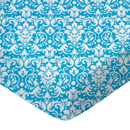 SheetWorld Fitted Crib Sheet - 100% Cotton Woven - Turquoise Damask,