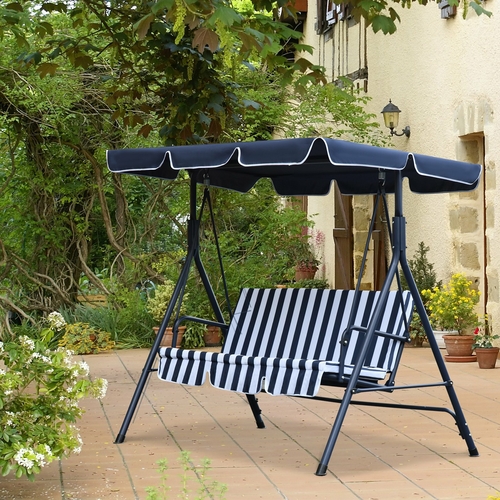 Outsunny 3-Seater Striped Swing Chair Metal A Frame Padded Adjustable