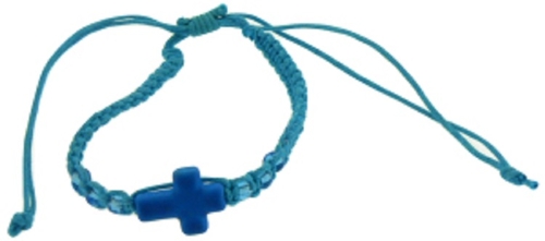 Solid Rock Jewelry 144823 Blue Cotton Adjustable Friendship with Cross