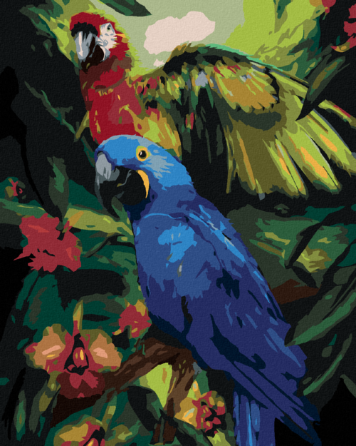 Zuty - Paint by Numbers - HYACINTHY MACAW AND HARLEQUIN MACAW IN THE