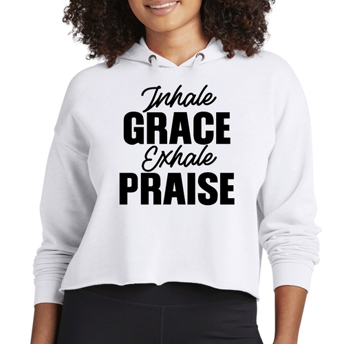 Womens Cropped Hoodie Inhale Grace Exhale Praise Black Illustration