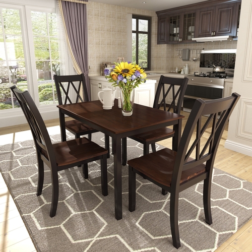 5-Piece Dining Table Set Home Kitchen Table and Chairs Wood Dining