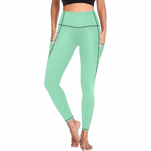 Womens Leggings with Pockets - Fitness Pants / Seafoam Green