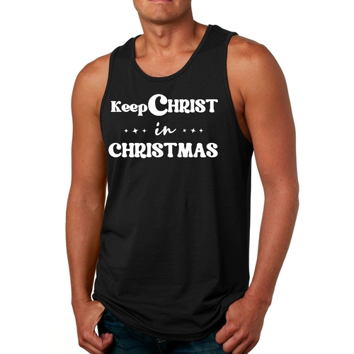 Mens Fitness Tank Top Graphic T-shirt Keep Christ in Christmas