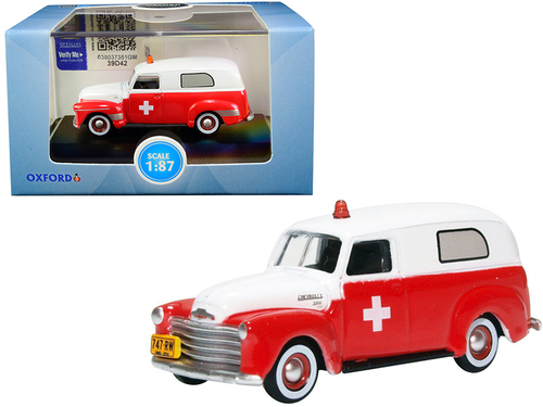 1950 Chevrolet Panel Van \Ambulance\" Red and White 1/87 (HO) Scale
