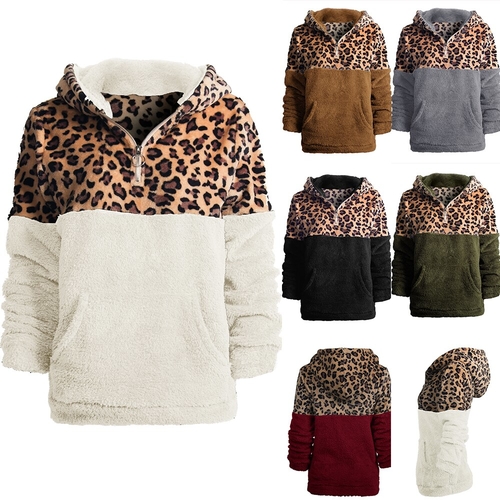  Autumn Winter Leopard Print 1/4 Zip