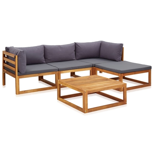 5 Piece Garden Lounge Set with Cushions Solid Acacia Wood
