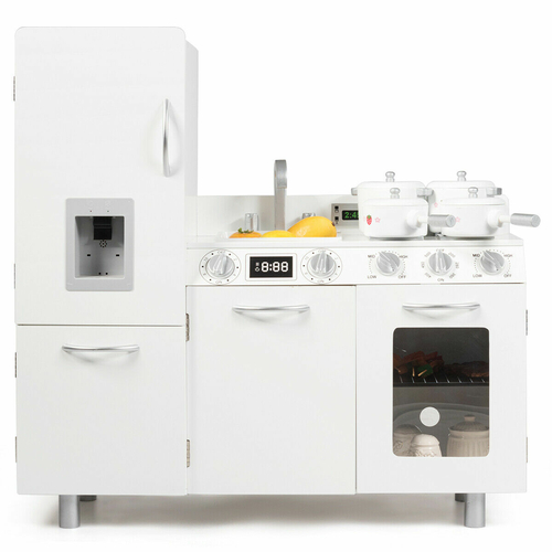 Kid's Wooden Kitchen Pretend Playset with Fridge & Stove