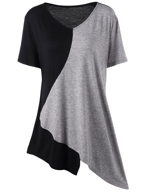  Plus Size Color Block Long T Shirt