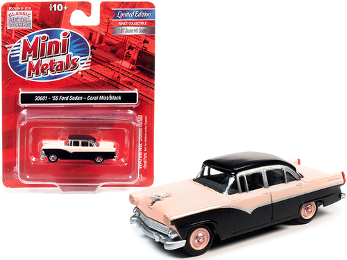 1955 Ford 4-Door Sedan Coral Mist and Black 1/87 (HO) Scale Model Car