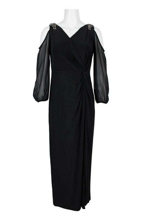 Alex Evenings V-Neck Embellished Cutout Shoulder Gathered Side Zipper