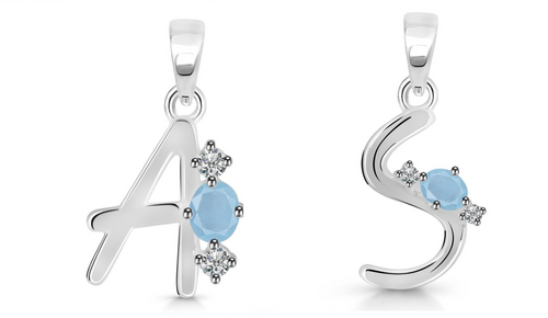 Aquamarine & White Topaz Alphabet A & S Pendant Pack of 2