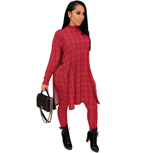 Casual Plaid Print Two Pieces-Red