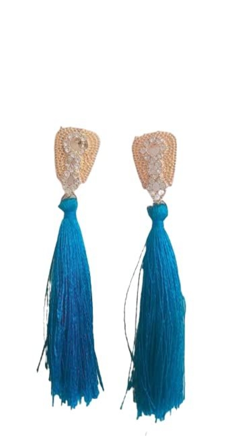 Handmade Tassel Stud Earrings for Women's & Girl's (Blue)